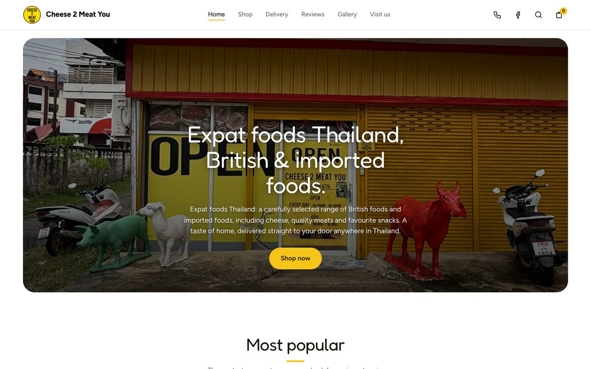 Cheese 2 Meat You website homepage: an expat foods shop website in Udon Thani, Thailand, by Fuzion Web Design