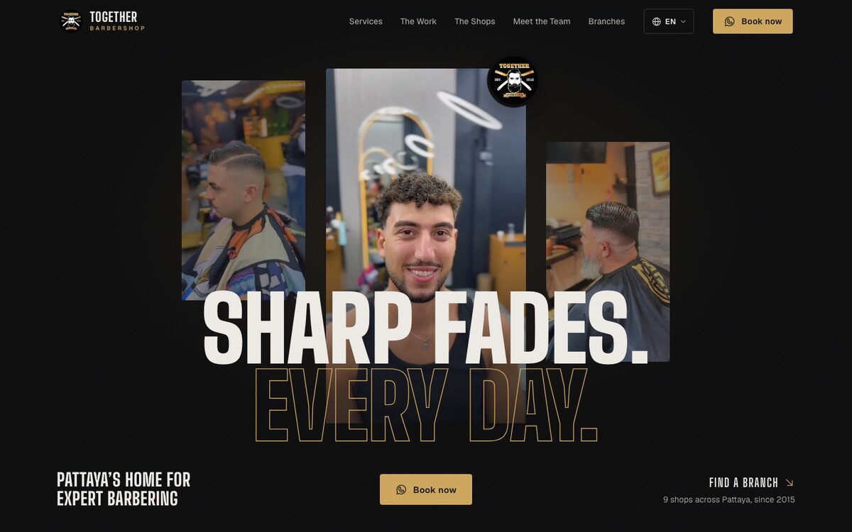 Together Barbershop website homepage: a barbershop website in Pattaya, Thailand, by Fuzion Web Design